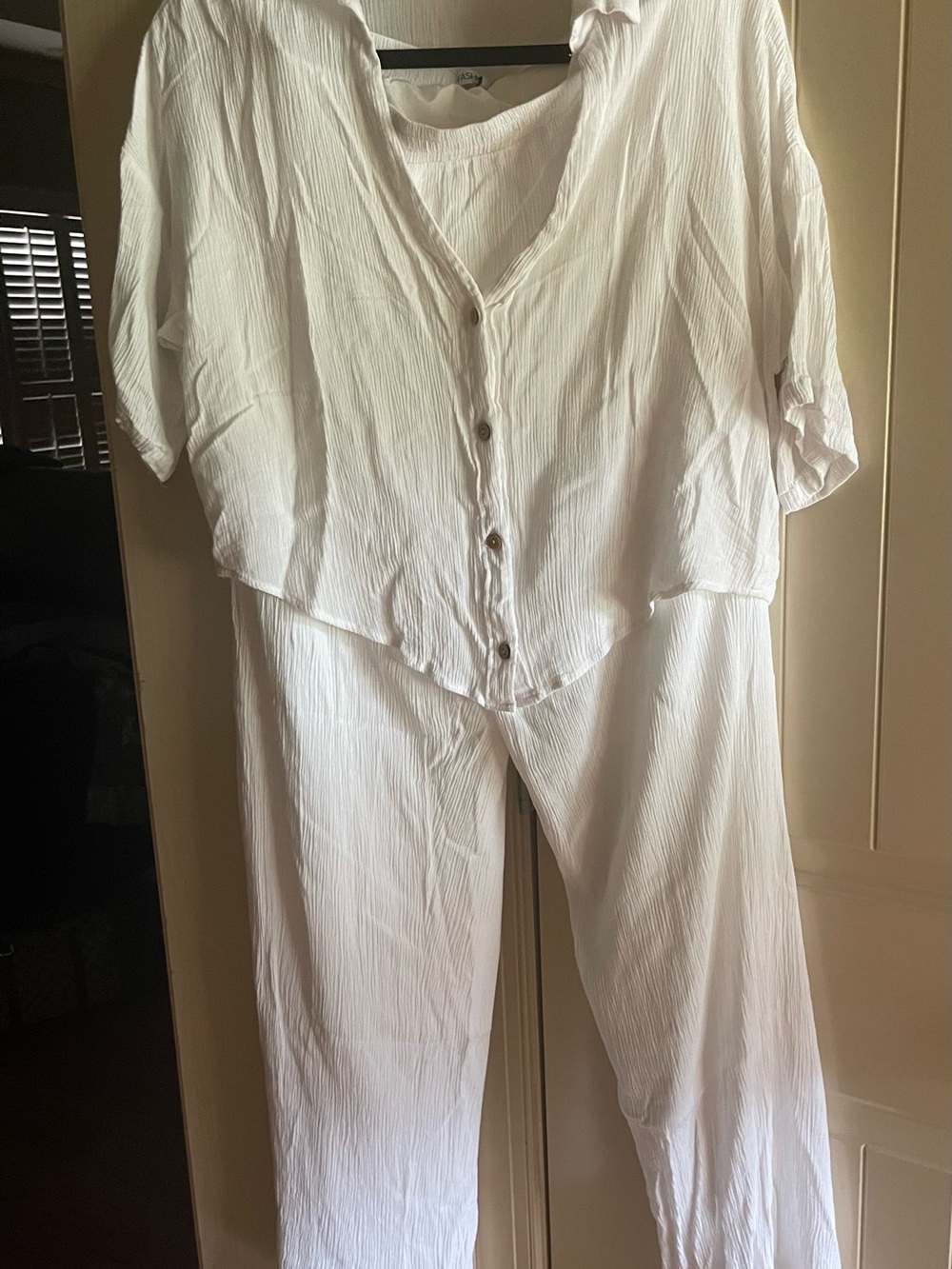 White Button-Front Two-Piece Set